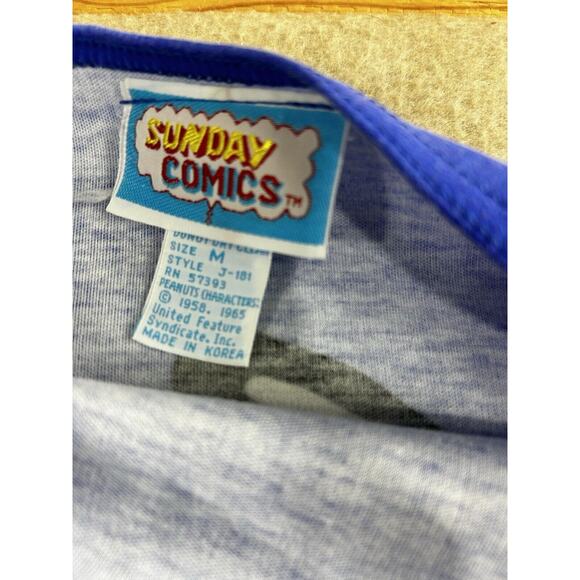 Snoopy 1965 Vintage Blue T-Shirt Unisex Size Medium Peanuts Comics Woodstock - Picture 3 of 8